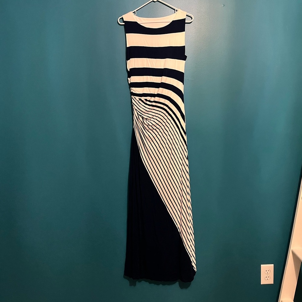 Women's White and Navy Blue Maxi Dress